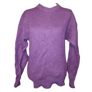 VTG Boston Traders Purple Knit Sweater All Wool Mock Neck Long Sleeve Size M